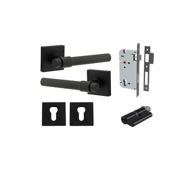 Helsinki Lever on Square Rose Matt Black Entrance Kit - Key/Key