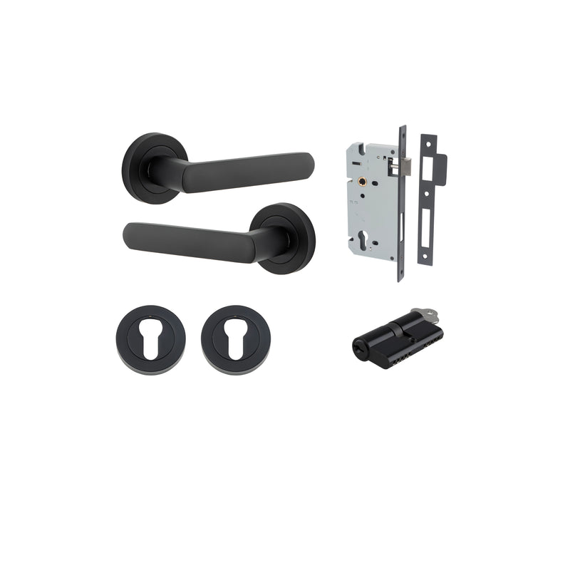 Osaka Lever on Rose Matt Black Entrance Kit - Key/Key