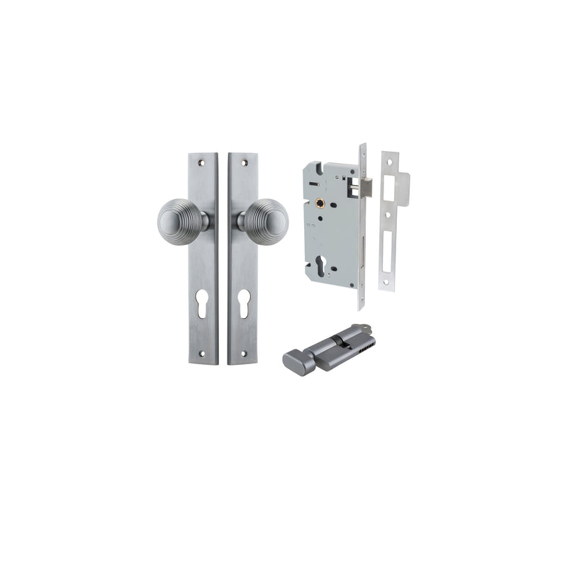 Guildford Knob Rectangular Brushed Chrome Entrance Kit - Key/Thumb Turn