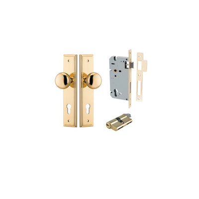 Cambridge Knob Stepped Polished Brass Entrance Kit - Key/Key