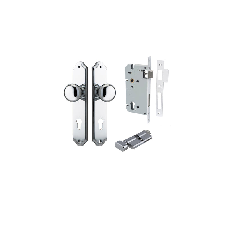 Cambridge Knob Shouldered Polished Chrome Entrance Kit - Key/Thumb Turn