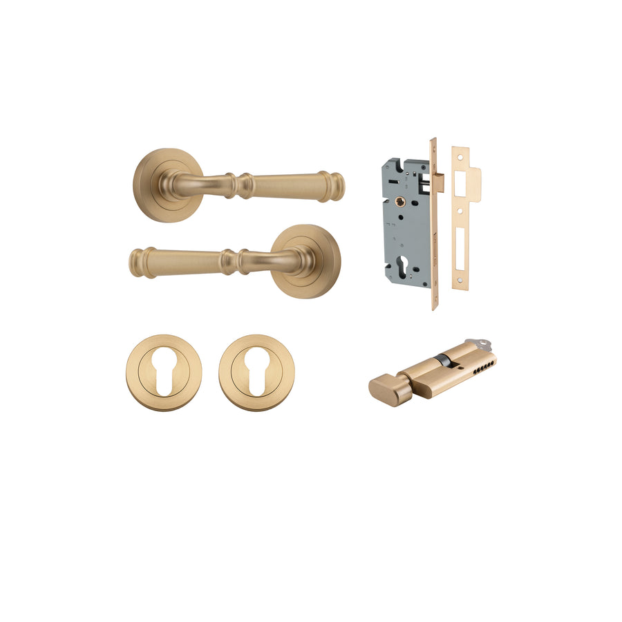 Verona Lever on Rose Brushed Brass Entrance Kit - Key/Thumb Turn