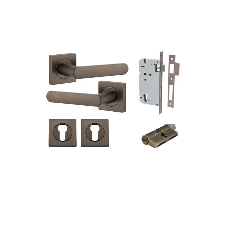 Osaka Lever on Square Rose Signature Brass Entrance Kit - Key/Key