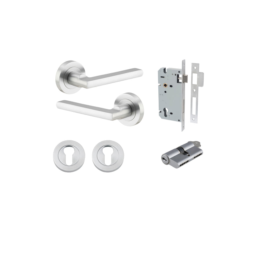 Baltimore Lever on Rose Brushed Chrome Entrance Kit - Key/Key