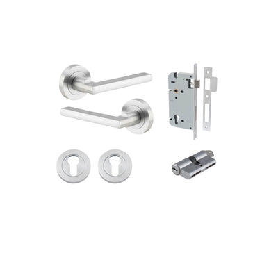 Baltimore Lever on Rose Brushed Chrome Entrance Kit - Key/Key