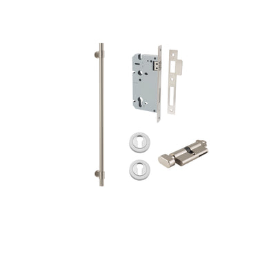 Helsinki Pull Handle Satin Nickel 600mm Entrance Kit - Key/Thumb Turn