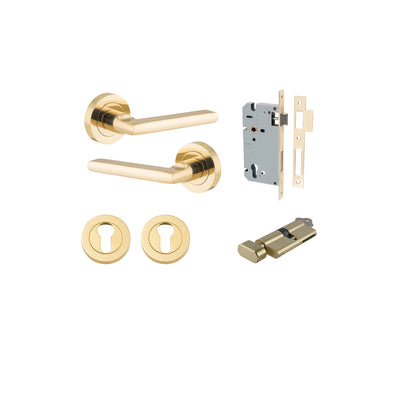 Baltimore Lever on Rose Polished Brass Entrance Kit - Key/Thumb Turn