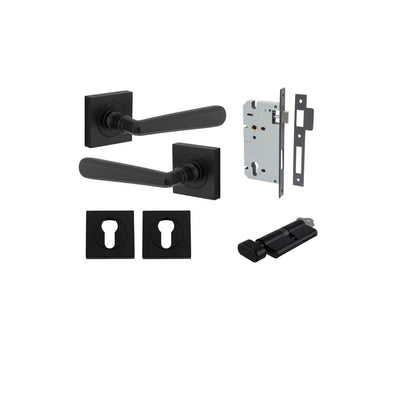 Copenhagen Lever on Square Rose Matt Black Entrance Kit - Key/Thumb Turn