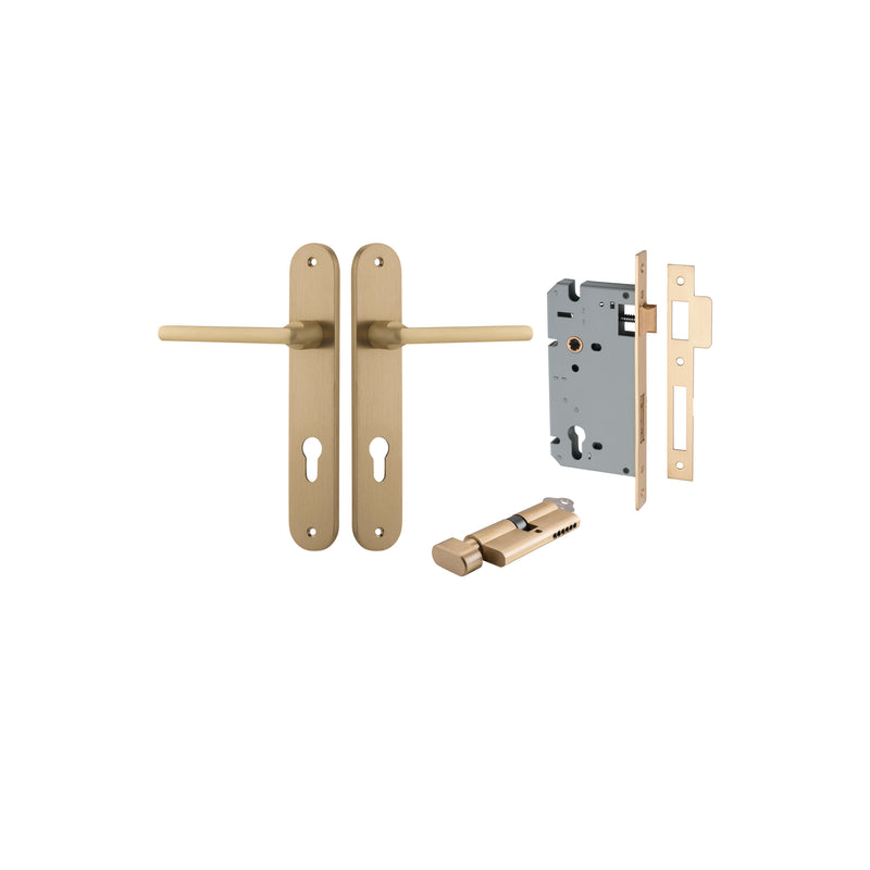 Baltimore Lever Oval Brushed Brass Entrance Kit - Key/Thumb Turn