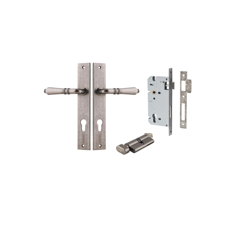 Sarlat Lever Rectangular Distressed Nickel Entrance Kit - Key/Thumb Turn