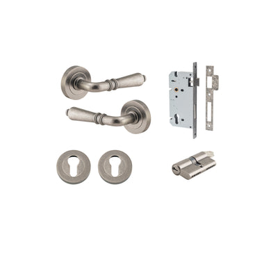 Sarlat Lever on Rose Distressed Nickel Entrance Kit - Key/Key