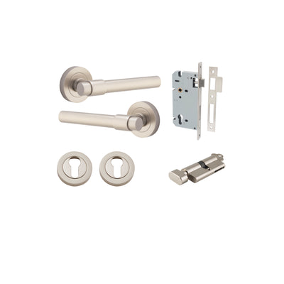 Helsinki Lever on Rose Satin Nickel Entrance Kit - Key/Thumb Turn