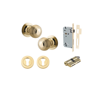 Guildford Knob on Rose Polished Brass Entrance Kit - Key/Key