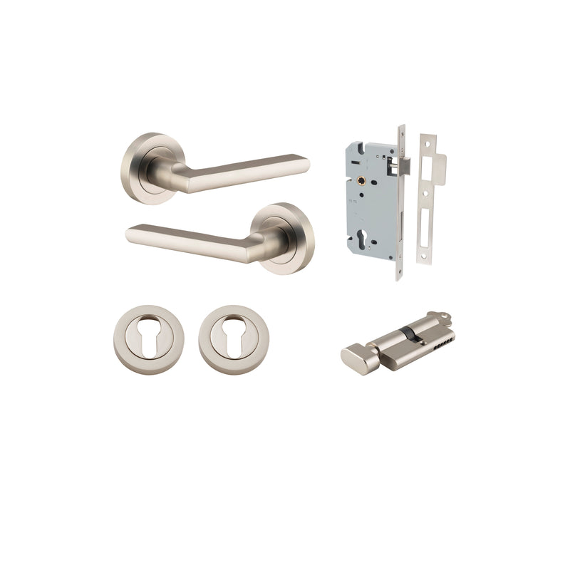 Baltimore Lever on Rose Satin Nickel Entrance Kit - Key/Thumb Turn