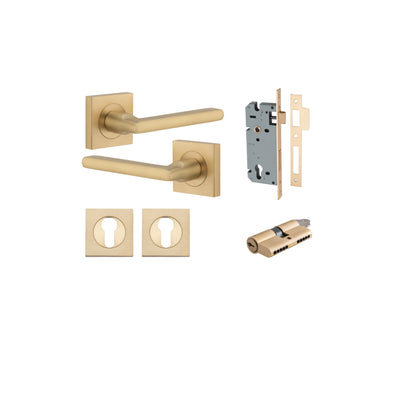 Baltimore Lever on Square Rose Brushed Brass Entrance Kit - Key/Key