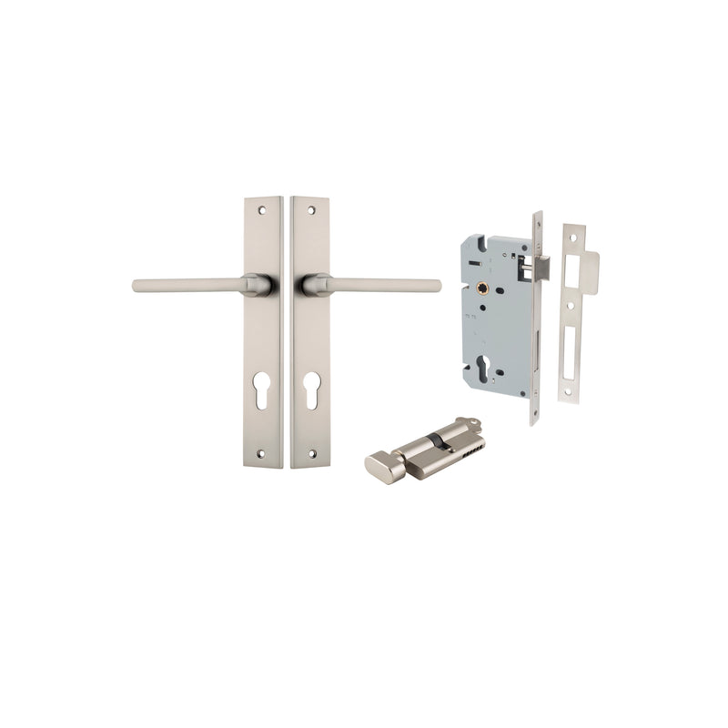 Baltimore Lever Rectangular Satin Nickel Entrance Kit - Key/Thumb Turn