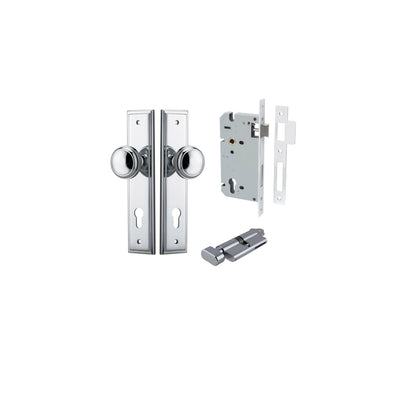 Paddington Knob Stepped Polished Chrome Entrance Kit - Key/Thumb Turn