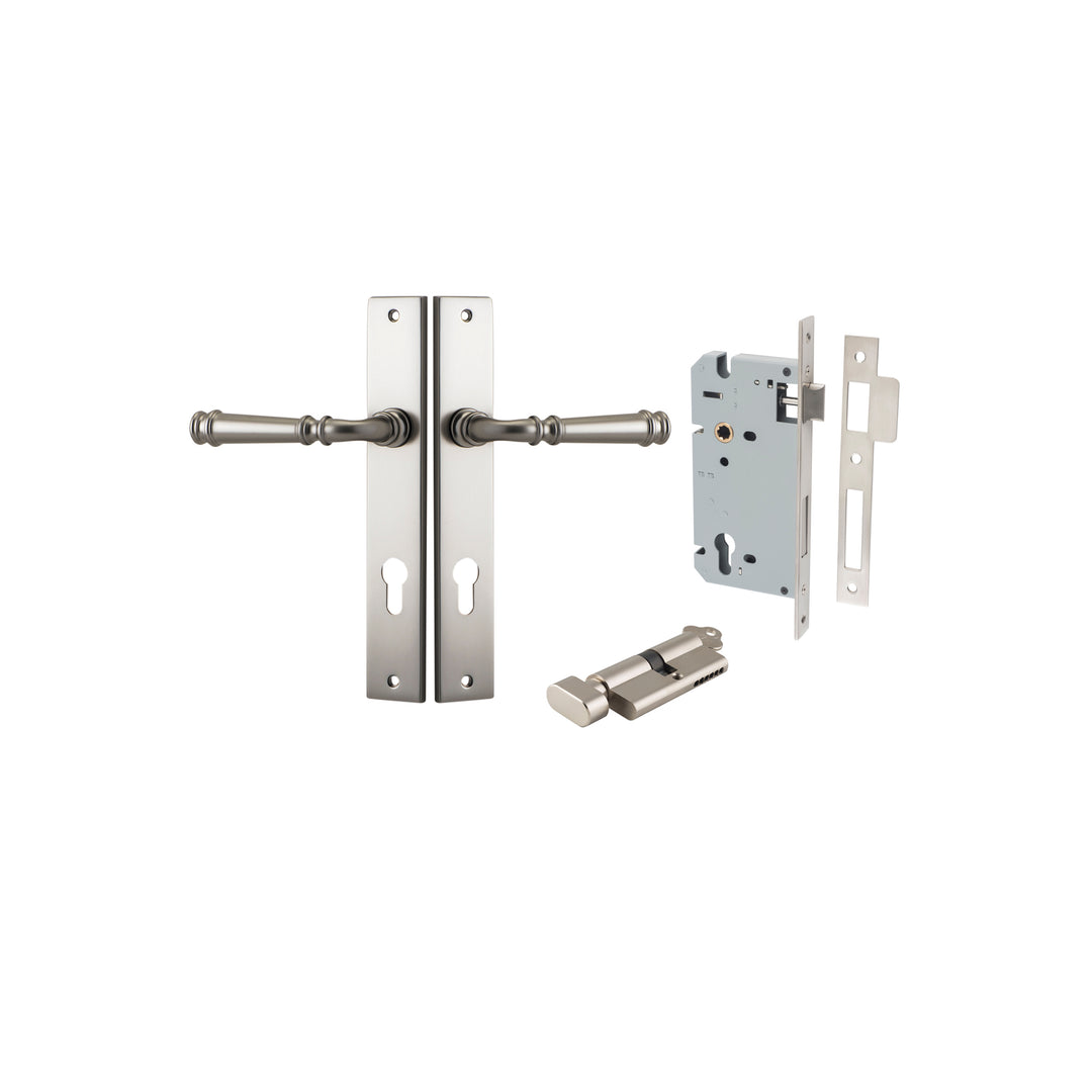 Verona Lever Rectangular Satin Nickel Entrance Kit - Key/Thumb Turn