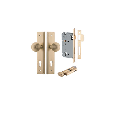 Guildford Knob Stepped Brushed Brass Entrance Kit - Key/Thumb Turn