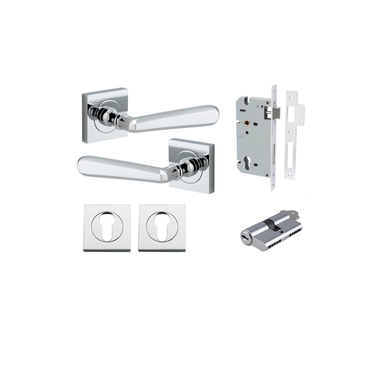 Copenhagen Lever on Square Rose Polished Chrome Entrance Kit - Key/Key