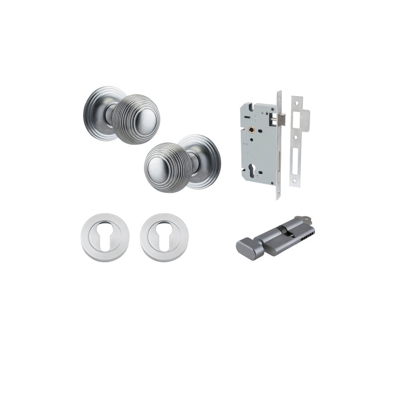 Guildford Knob on Rose Brushed Chrome Entrance Kit - Key/Thumb Turn