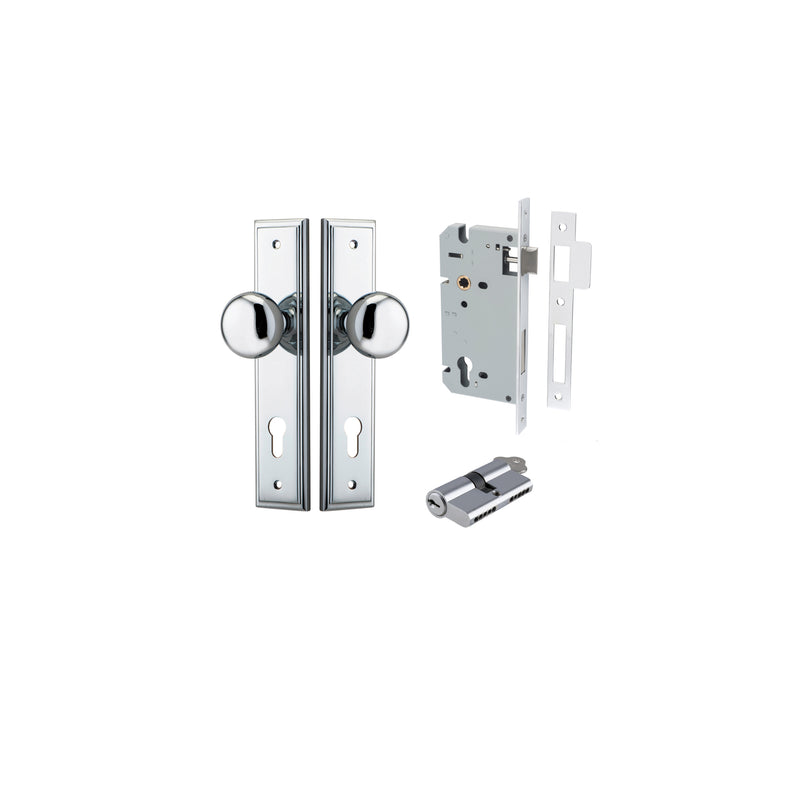 Cambridge Knob Stepped Polished Chrome Entrance Kit - Key/Key