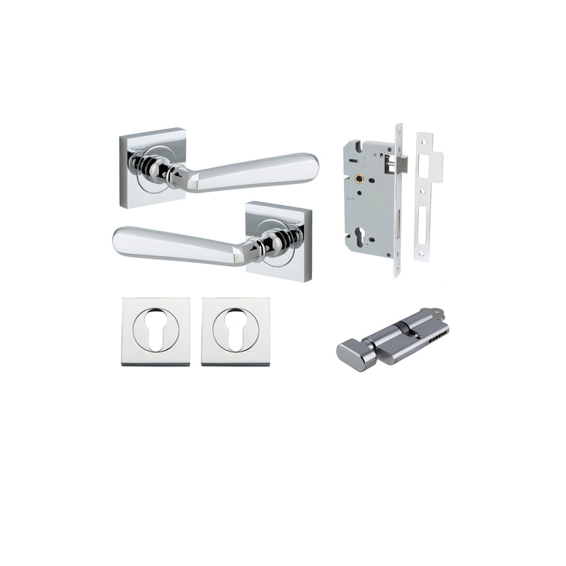 Copenhagen Lever on Square Rose Polished Chrome Entrance Kit - Key/Thumb Turn