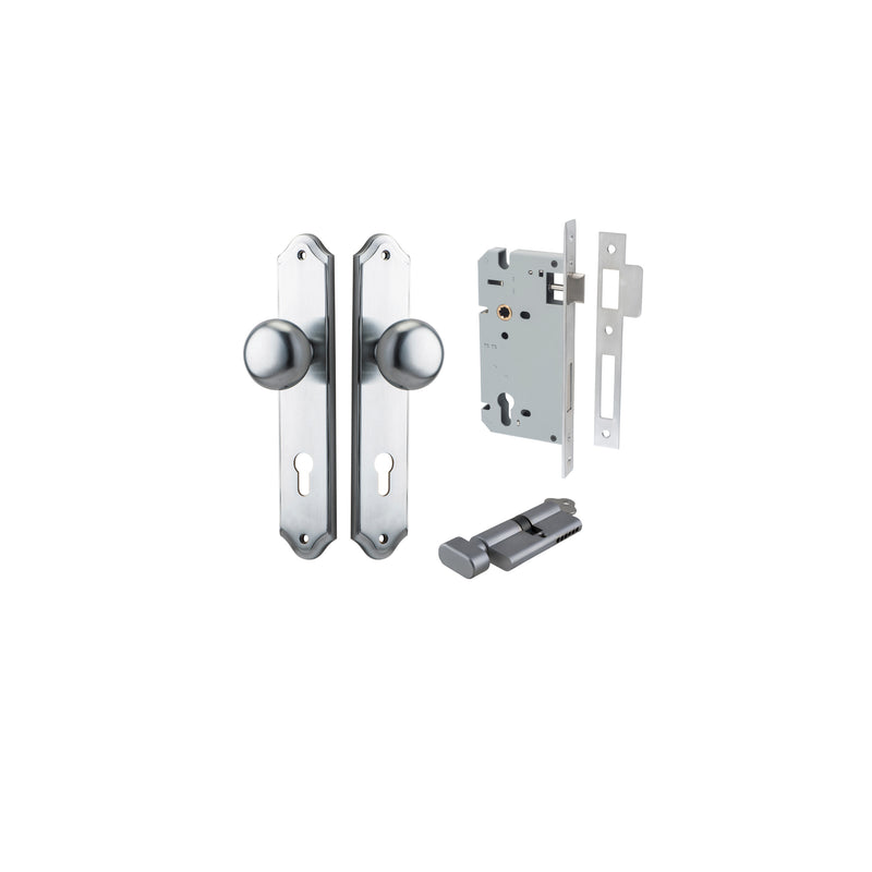 Cambridge Knob Shouldered Brushed Chrome Entrance Kit - Key/Thumb Turn