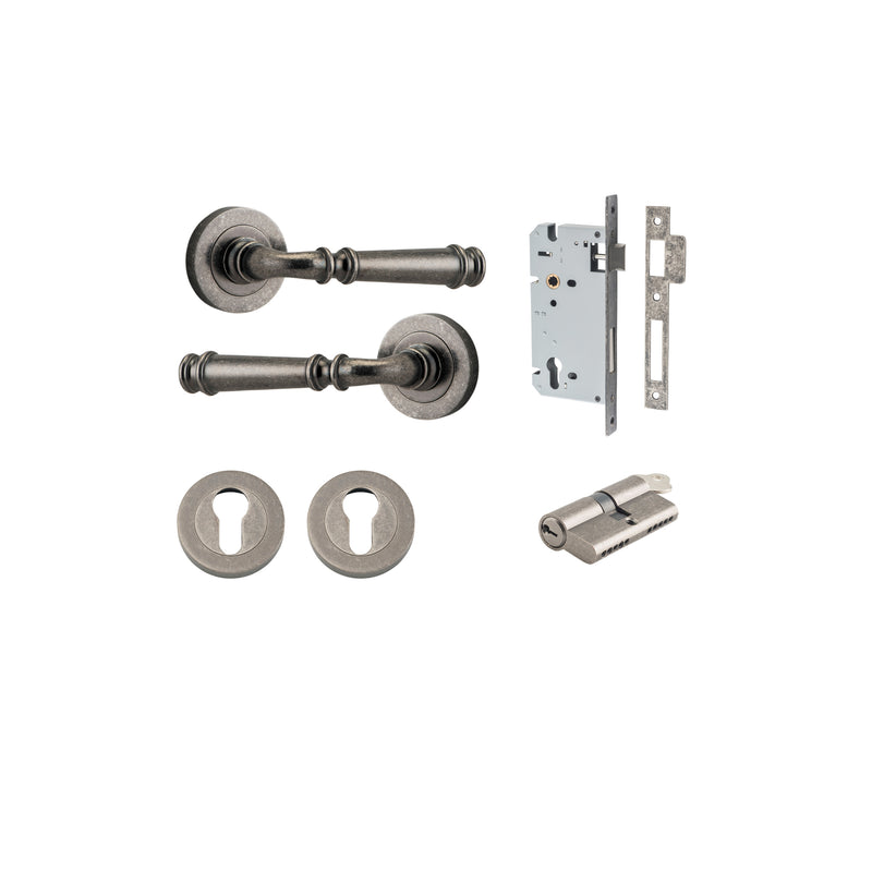 Verona Lever on Rose Distressed Nickel Entrance Kit - Key/Key