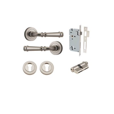 Verona Lever on Rose Satin Nickel Entrance Kit - Key/Key