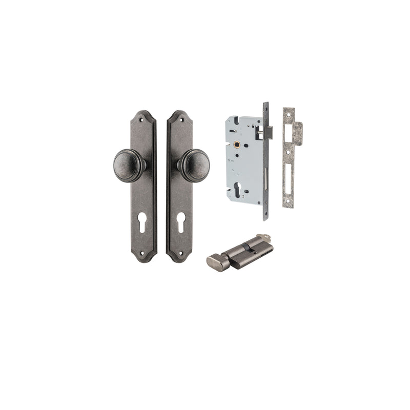 Paddington Knob Shouldered Distressed Nickel Entrance Kit - Key/Thumb Turn