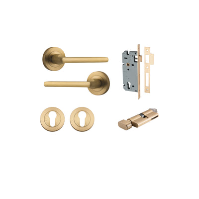 Baltimore Lever on Rose Brushed Brass Entrance Kit - Key/Thumb Turn