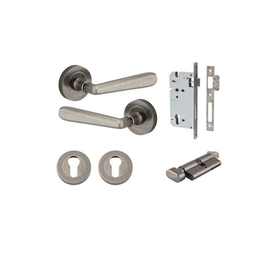 Copenhagen Lever on Rose Distressed Nickel Entrance Kit - Key/Thumb Turn