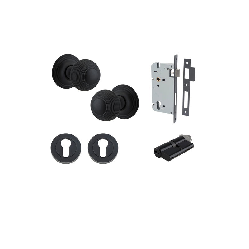 Guildford Knob on Rose Matt Black Entrance Kit - Key/Key