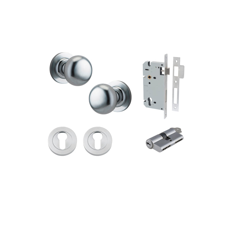 Cambridge Knob on Rose Brushed Chrome Entrance Kit - Key/Key