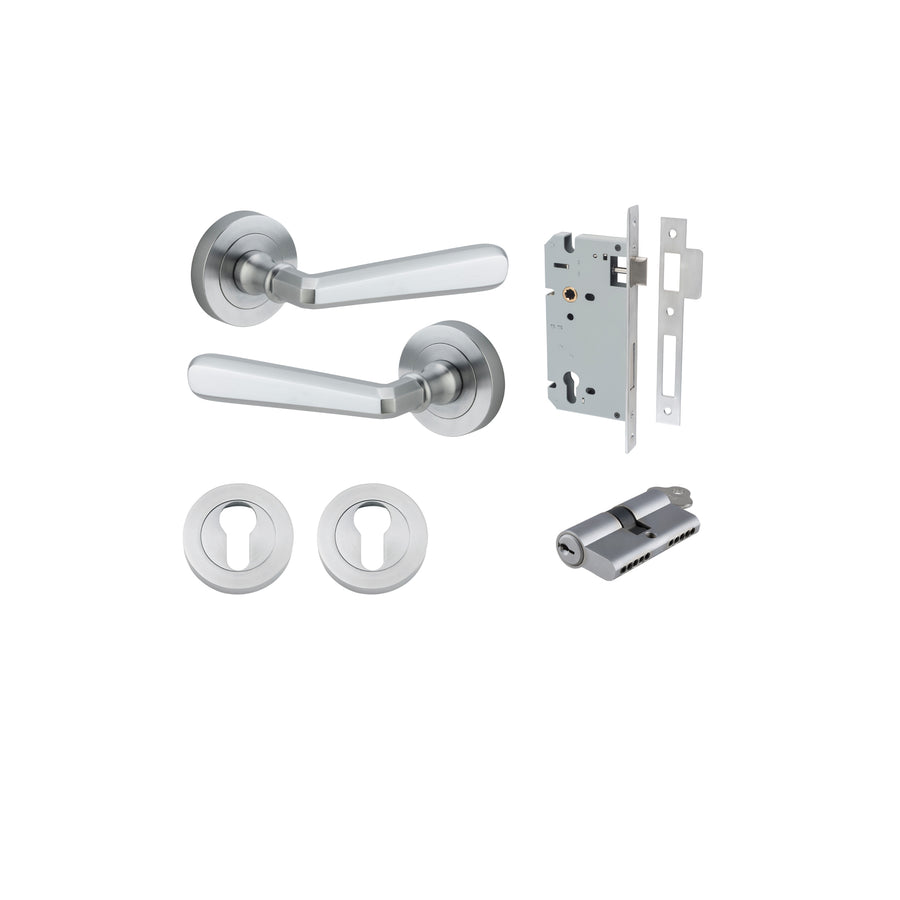 Copenhagen Lever on Rose Brushed Chrome Entrance Kit - Key/Key