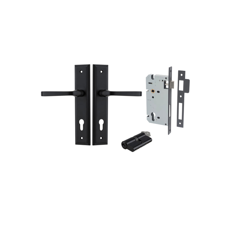 Annecy Lever Stepped Matt Black Entrance Kit - Key/Key