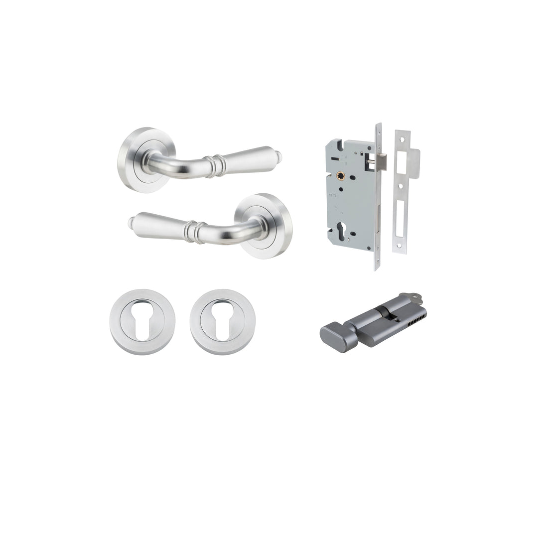 Sarlat Lever on Rose Brushed Chrome Entrance Kit - Key/Thumb Turn