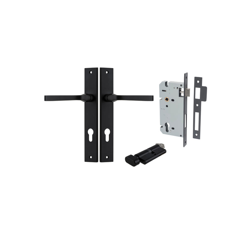 Annecy Lever Rectangular Matt Black Entrance Kit - Key/Thumb Turn