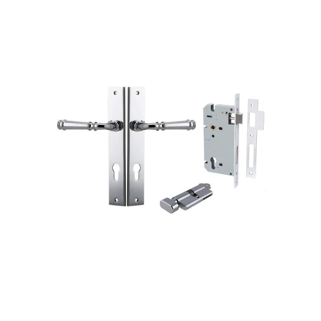 Verona Lever Rectangular Polished Chrome Entrance Kit - Key/Thumb Turn
