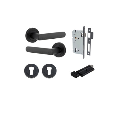 Osaka Lever on Rose Matt Black Entrance Kit - Key/Thumb Turn