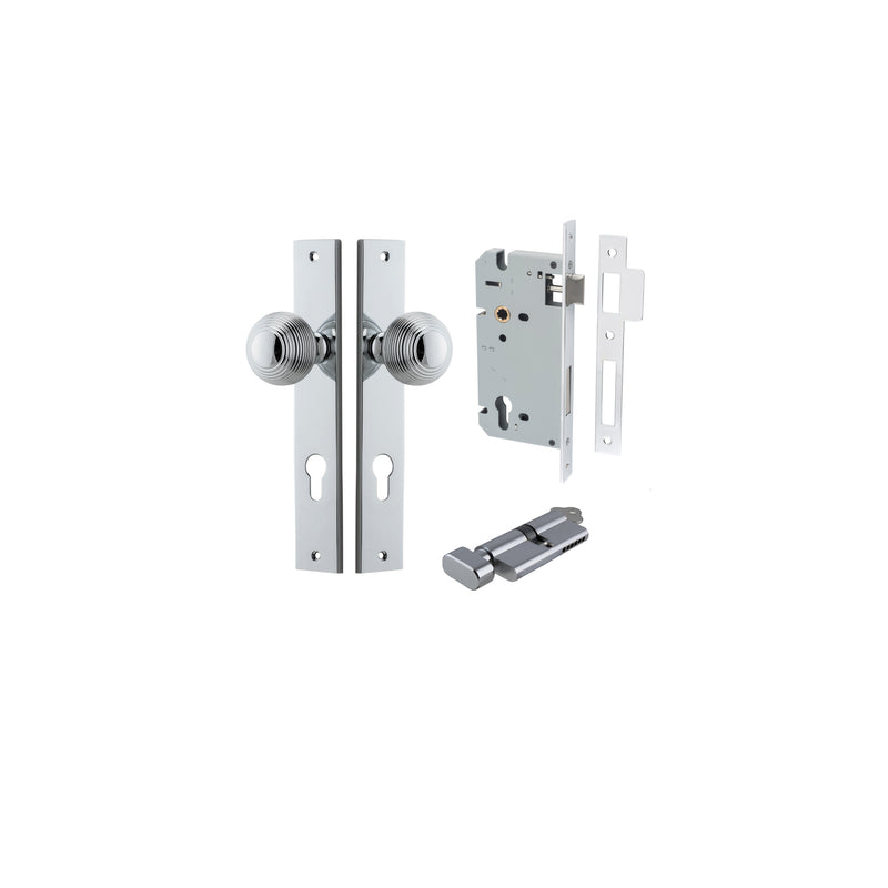 Guildford Knob Rectangular Polished Chrome Entrance Kit - Key/Thumb Turn