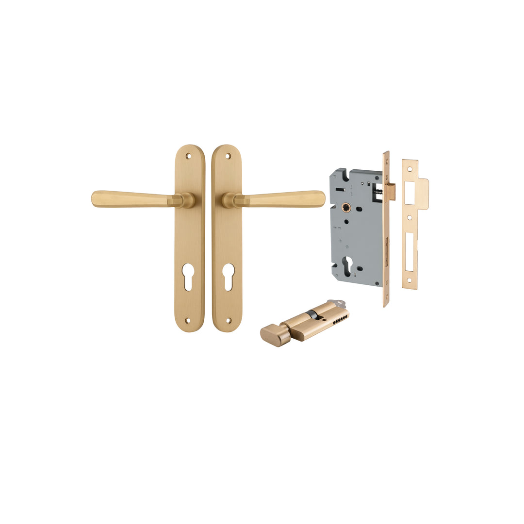 Copenhagen Lever Oval Brushed Brass Entrance Kit - Key/Thumb Turn