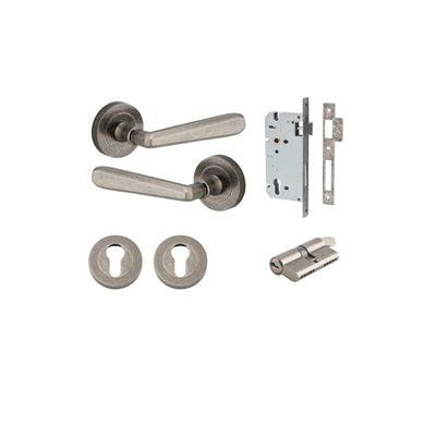 Copenhagen Lever on Rose Distressed Nickel Entrance Kit - Key/Key