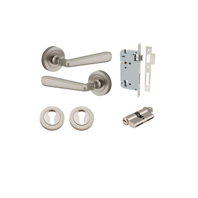 Copenhagen Lever on Rose Satin Nickel Entrance Kit - Key/Key