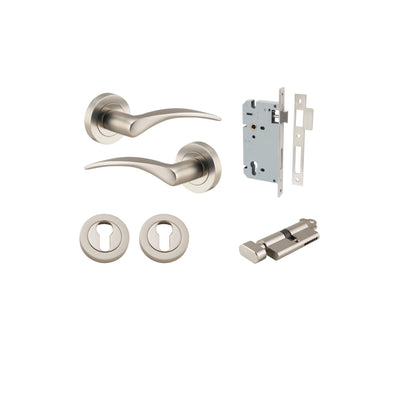 Oxford Lever on Rose Satin Nickel Entrance Kit - Key/Thumb Turn