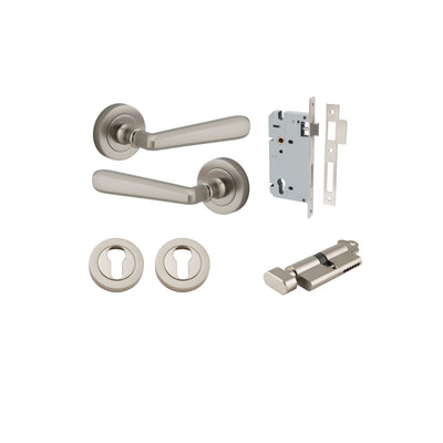 Copenhagen Lever on Rose Satin Nickel Entrance Kit - Key/Thumb Turn