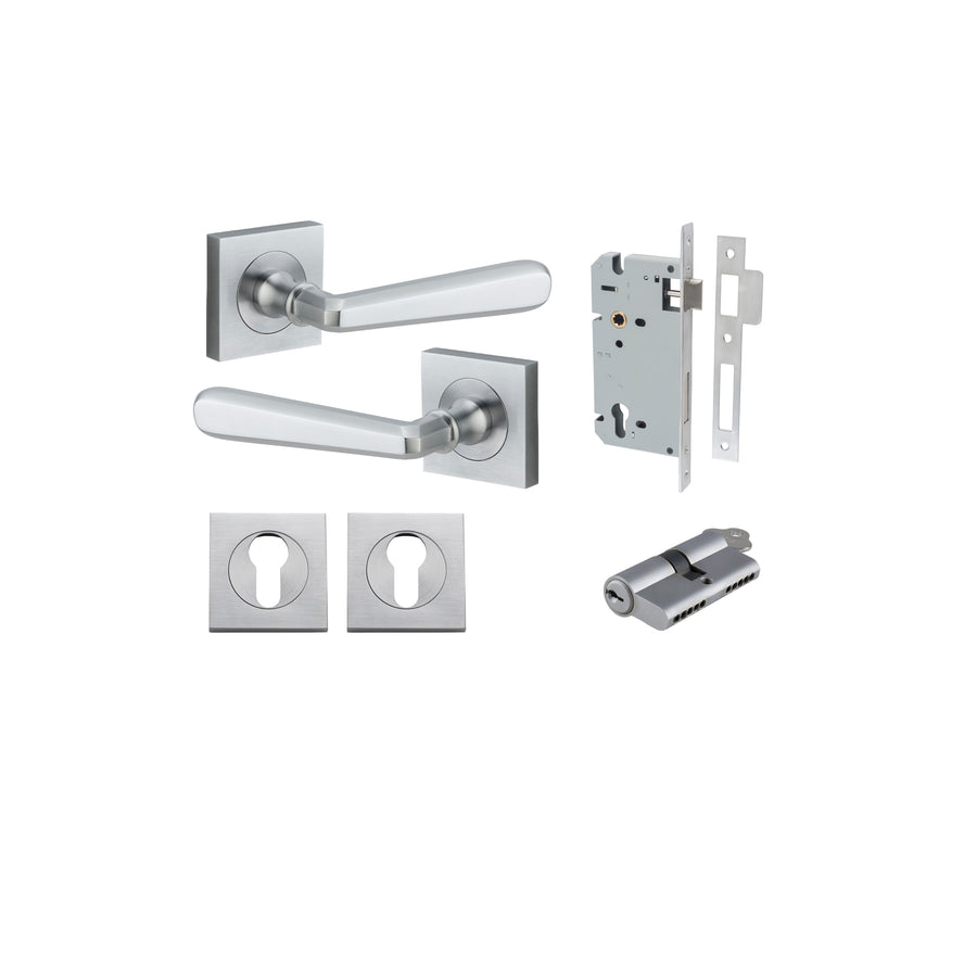Copenhagen Lever on Square Rose Brushed Chrome Entrance Kit - Key/Key