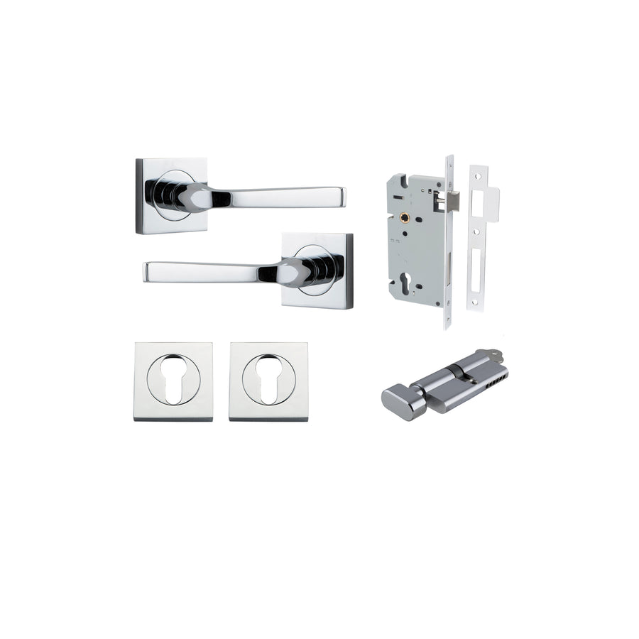 Annecy Lever on Square Rose Polished Chrome Entrance Kit - Key/Thumb Turn