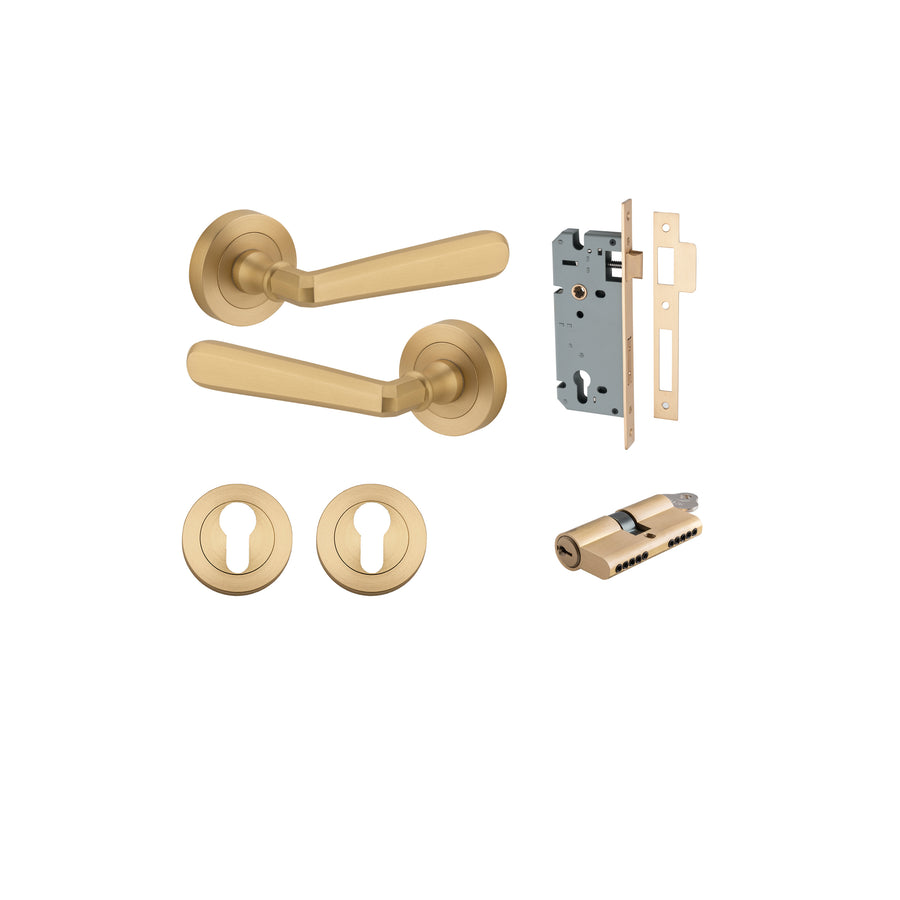 Copenhagen Lever on Rose Brushed Brass Entrance Kit - Key/Key